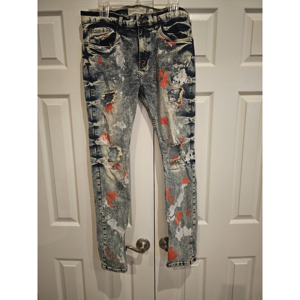 Evolution in Design  Distressed Paint Splattered Slim Jeans Men’s 34×32